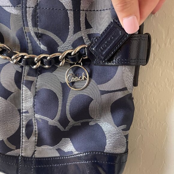 Coach Optic Metallic Signature Chain Navy Bag - Picture 6 of 7